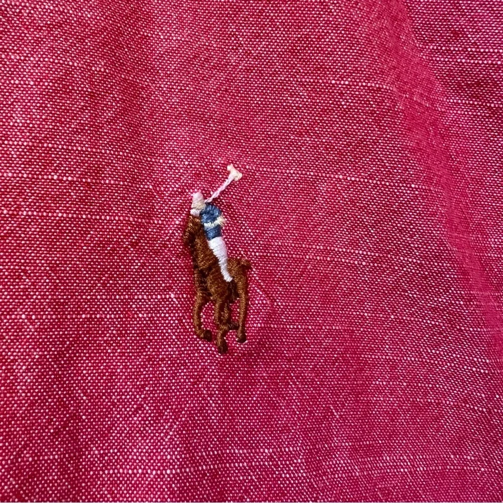 Polo RALPH LAUREN Men’s Large Red 100% Cotton Classic Fit Collared Dress SHIRT - Picture 4 of 13